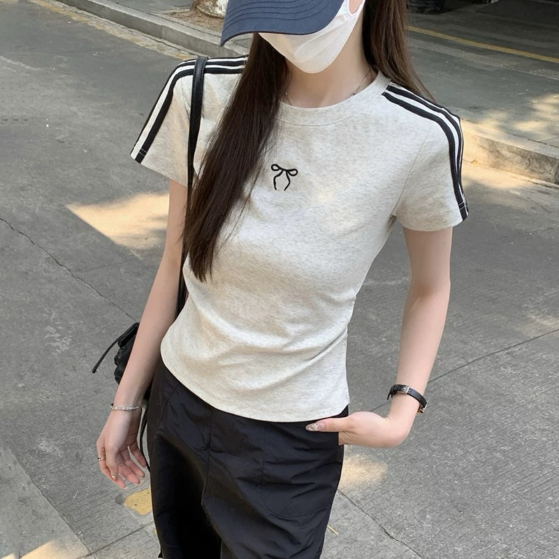 Áo Thun Baby Tee Fom Fit Nơ Thêu [FREESHIP]🌸Áo Nữ Babytee Chất Cotton Co Dãn🌸 | BigBuy360 - bigbuy360.vn