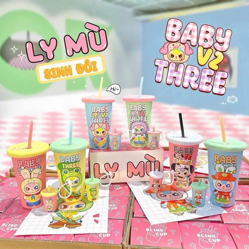 [LY MÙ MUA 1 ĐƯỢC 2] BLINDCUP BABY THREE - TÚI MÙ NGẪU NHIÊN - LY NHỰA NOMMI TẶNG KÈM MÓC KHOÁ