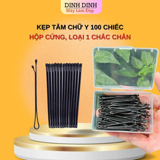 Kẹp tăm, kẹp ghim (hộp 100 cái) hộp cứng chữ Y, kẹp tăm đen ghim tóc kim loại Dinh Dinh máy làm đẹp