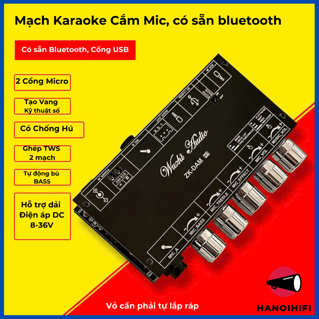 Mạch Karaoke DAM H1 của hãng Wuzhiaudio  tạo vang tăng bass có sẵn bluetooth từ HÀ NỘI HIFI