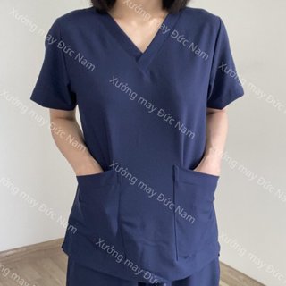 [ Giá Xưởng] Bộ scrubs xanh than vải Cotton Hàn Cao Cấp Bác sĩ, quần áo Blouse , Spa,Thẩm mỹ viện
