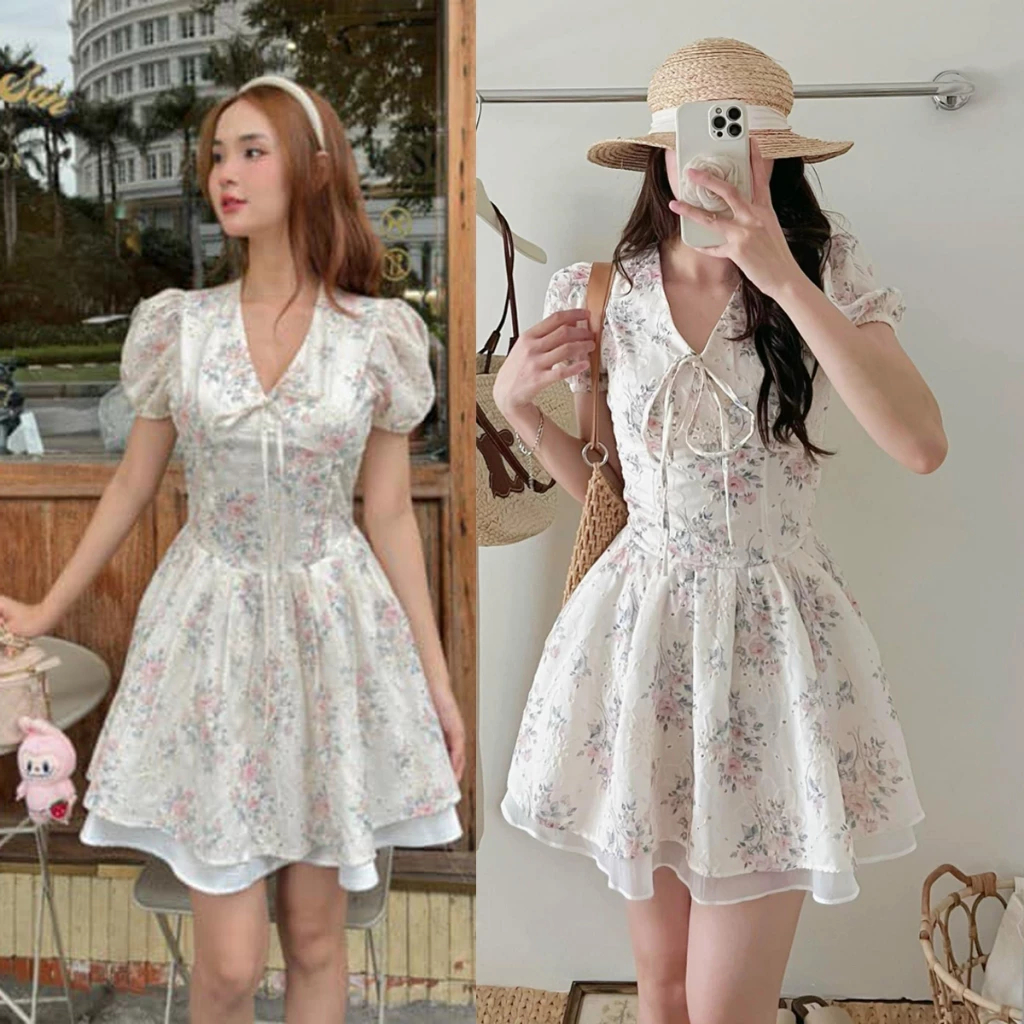 Đầm Thiết Kế Bigsize nista Cổ V Tay Bồng Chất Voan Thêu Hoa Sang Trọng Bigsize Từ 60-90kg XoTh02 | BigBuy360 - bigbuy360.vn