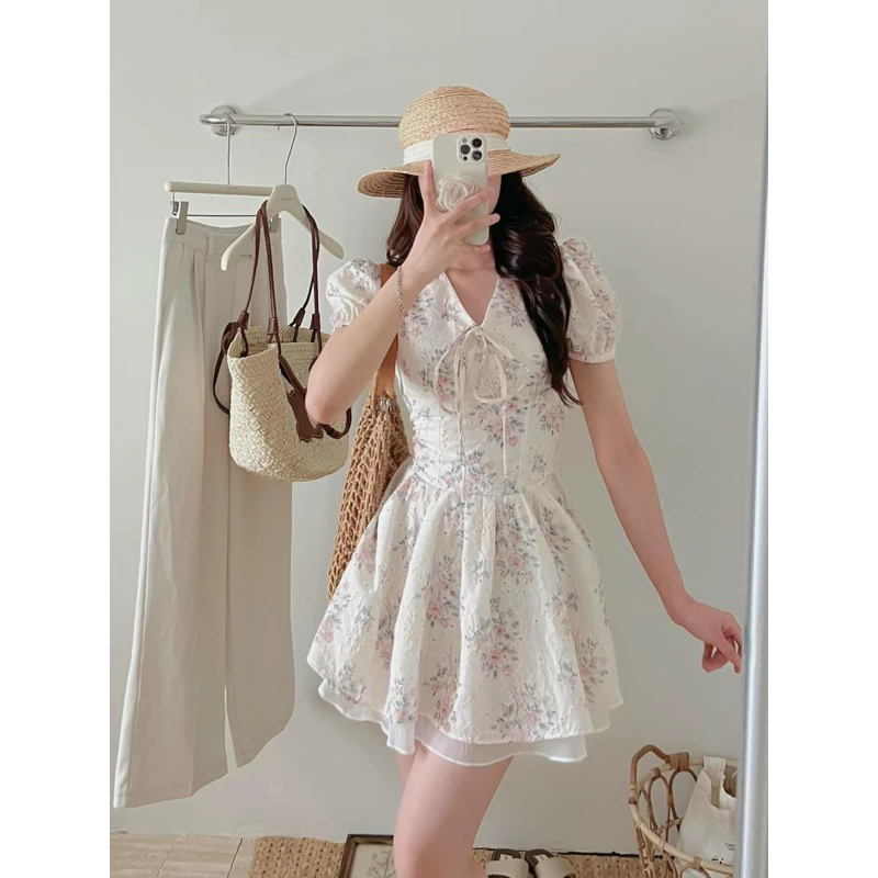 Đầm Thiết Kế Bigsize nista Cổ V Tay Bồng Chất Voan Thêu Hoa Sang Trọng Bigsize Từ 60-90kg XoTh02 | BigBuy360 - bigbuy360.vn