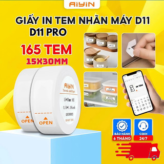  Giấy in tem nhãn D11 Cuộn 165 tem kích thước 15x30mm cho máy PikDik Aiyin D11 pro dạng cuộn tròn có keo decal dính sẵn 