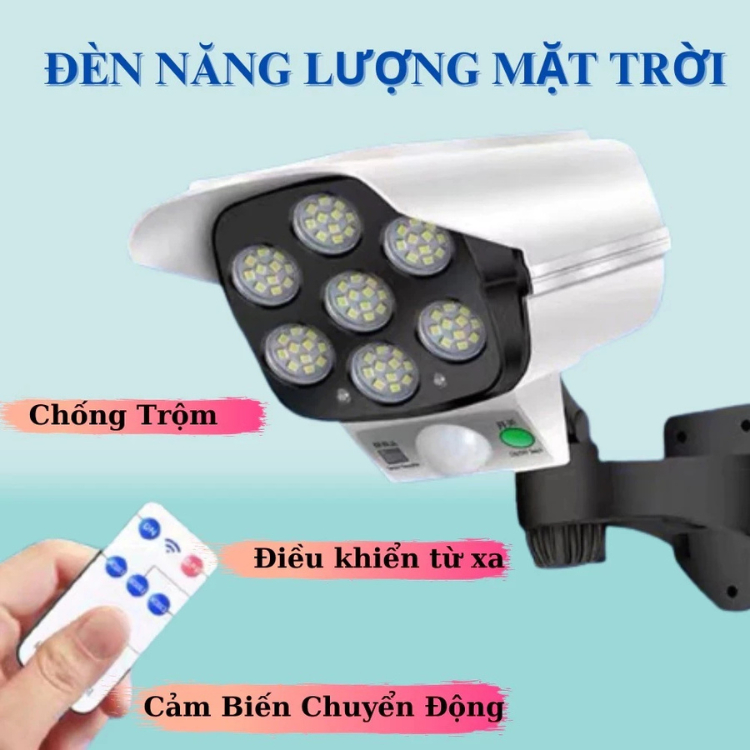 Đèn Năng Lượng Mặt Trời Giả Camera Ngoài Trời Tự Động BẬT TẮT Chống Trộm, Chống Nước IP67 Có Điều Khiển