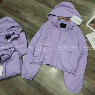 Áo khoác gió nữ croptop 2 lớp P&B hàng xuất dư xịn vải mềm mịn, có mũ tay bo