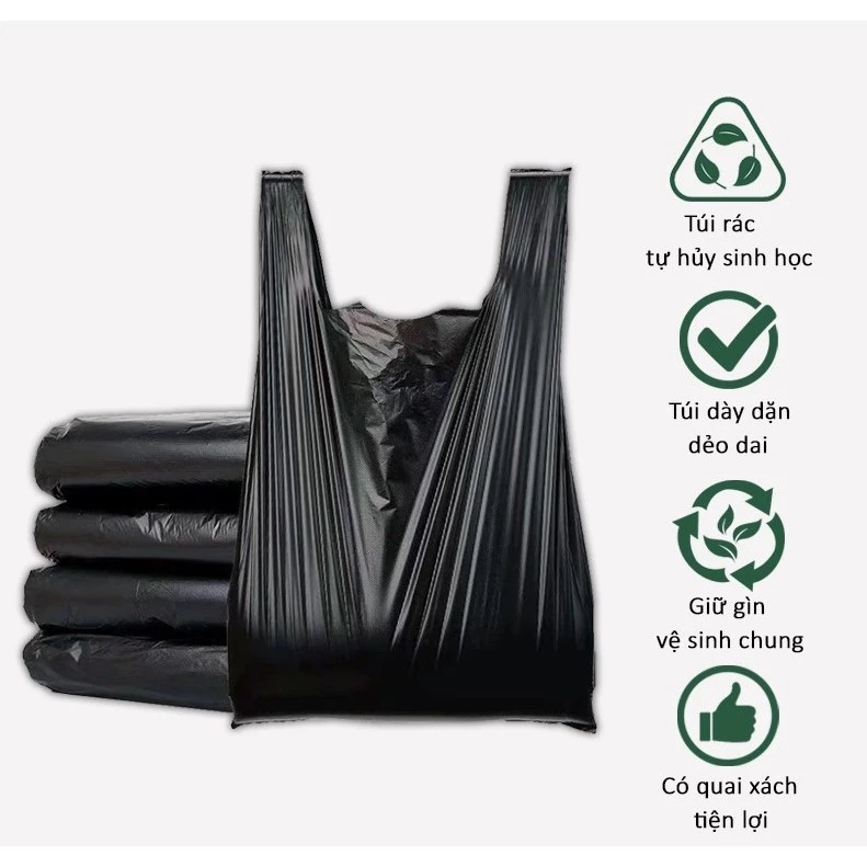 [1kg] Túi Nilon Đen Có Quai Đựng Rác, Túi Rác Tự Huỷ sinh học