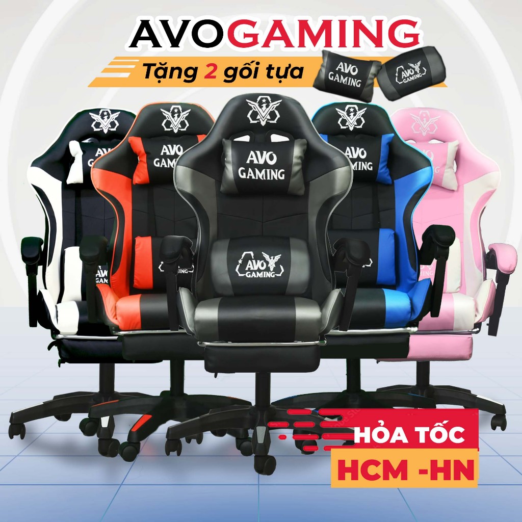 Ghế gaming Avogaming công thái học bọc da, ghế xoay tựa cổ,ngả lưng,nâng hạ có gác chân làm việc chơi game AVOGAMING