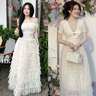  Váy ren trễ vai thân váy tầng dáng dài siêu hot đi tiệc ăn cưới xinh sang tiểu thư 