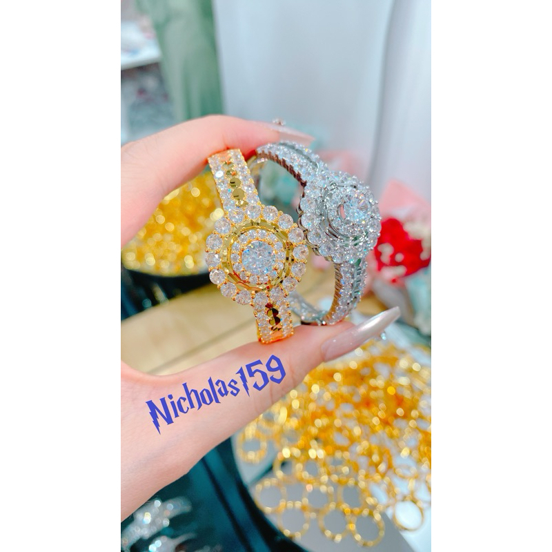 Vòng tay nữ hoa tròn đính đá CZ mạ vàng-bạch kim Nc