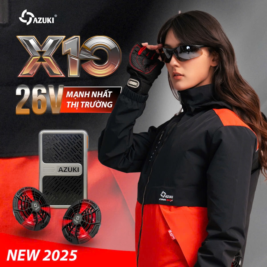 Bộ áo điều hòa Dài Tay Azuki EXTRA X10 Mới nhất 2025. Pin dung lượng 24.000mah - 26V Siêu mạnh [BH c