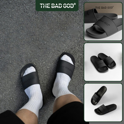 The Bad God Dép Quai Ngang Slipper Basic Chữ Đen X01 Full Black DéP Đế Bằng Nam Cao Su & PVC Tổng Hợp Size 38-43