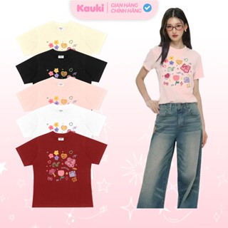 Áo thun baby tee in lụa vườn hoa Kauki xinh xắn dễ thương cotton 250gsm co giãn 2 chiều thoáng mát BBT59
