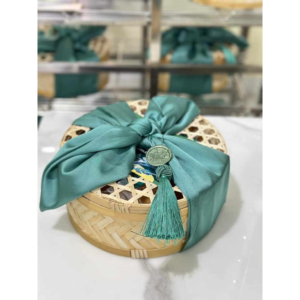 Giỏ tre đựng quà tết bánh trung thu, hộp quà mây tre đan hình tròn đựng đồ đan năng