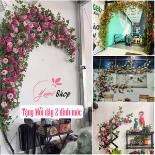  Dây giả -  Dây Hoa Hồng Leo Pháp cao cấp bông to siêu đẹp- Dây hoa giả cao cấp 1m7 Decor Trang Trí Tường Nhà Quán Cafe 