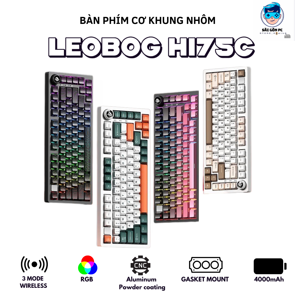 Bàn phím cơ khung nhôm LEOBOG HI75C - 3 mode kết nối - Keycap PBT - LED RGB - APP tùy chỉnh - Núm vặn | BigBuy360 - bigbuy360.vn