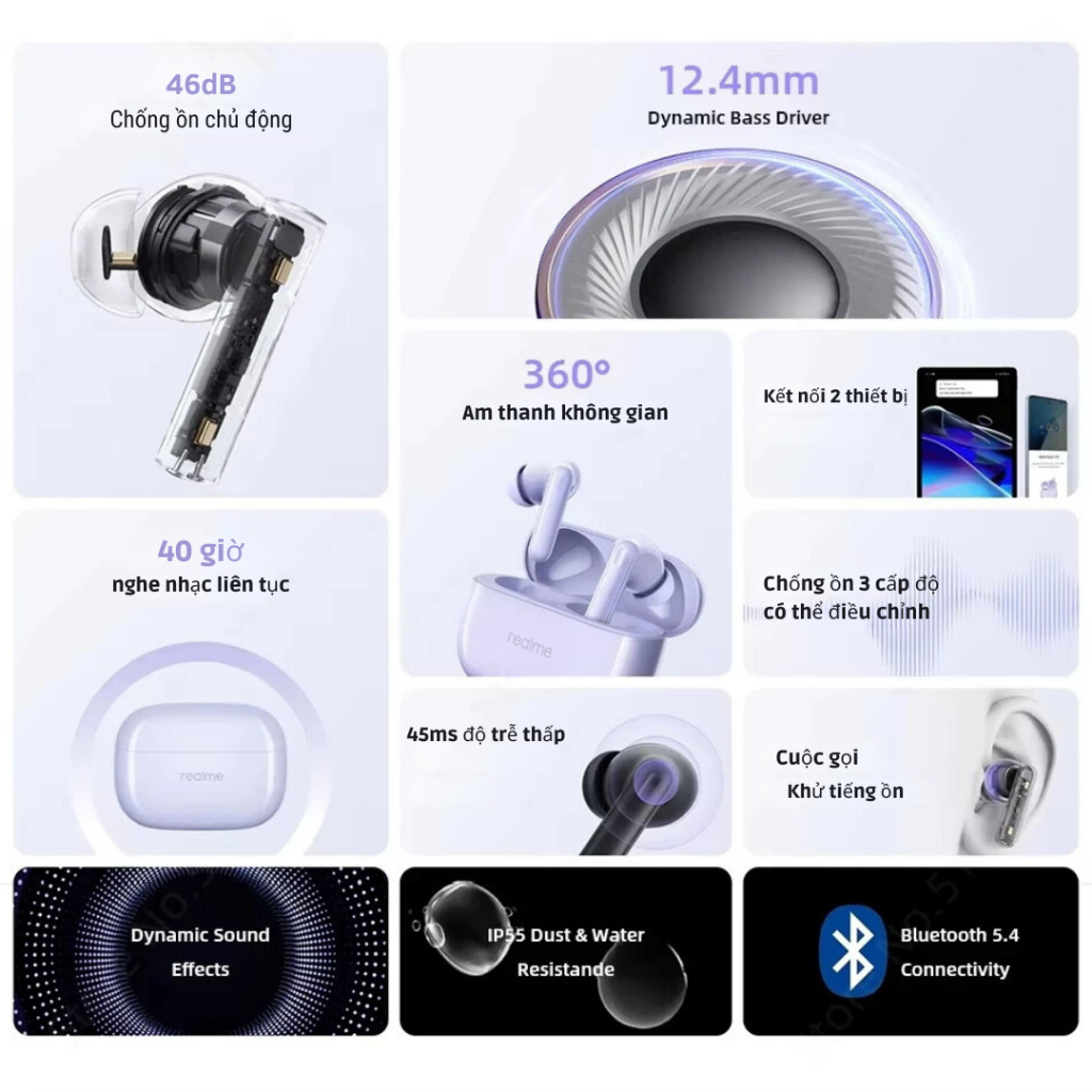 Tai Nghe Bluetooth REALME  T310 5.3 TWS Không Dây Chống Ồn 30dB Pin 40 Giờ | BigBuy360 - bigbuy360.vn
