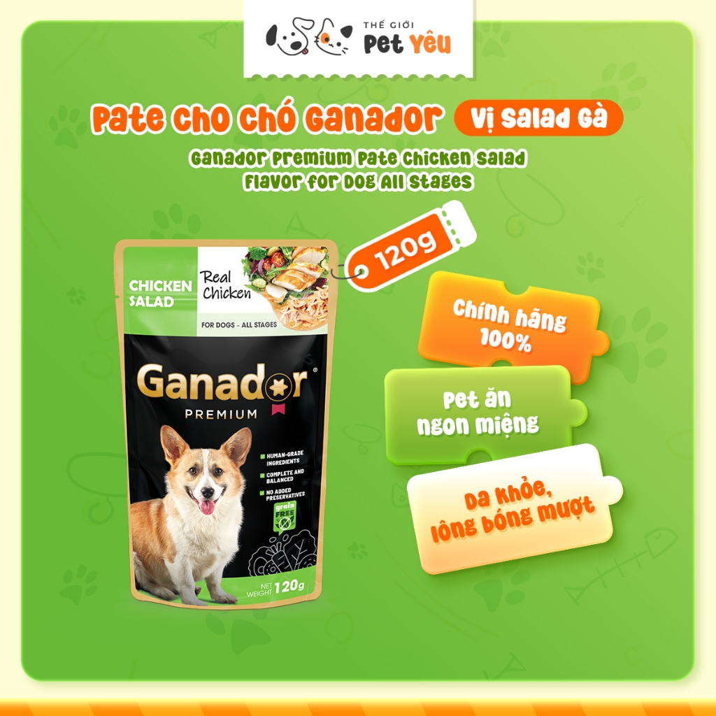 Pate cho chó Ganador Vị Salad Gà 120g – Ganador Premium Pate Chicken Salad – Pate Gravy, Lông Bóng M