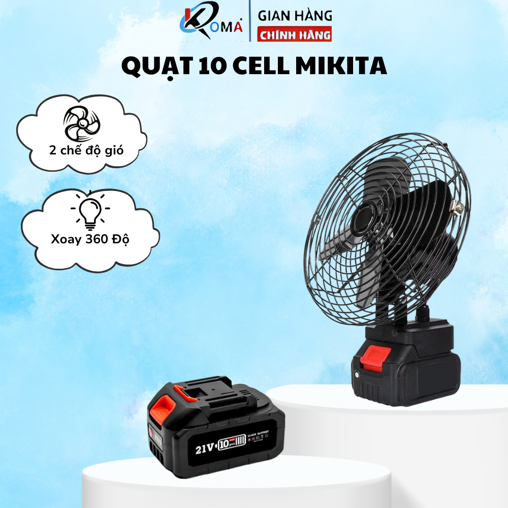 Quạt Tích Điện Pin10Cell 21V – Quạt Dùng Pin 8 Inch, Lồng Sắt, 2 Chế Độ Gió, Kèm 2 Pin & Bộ Sạc