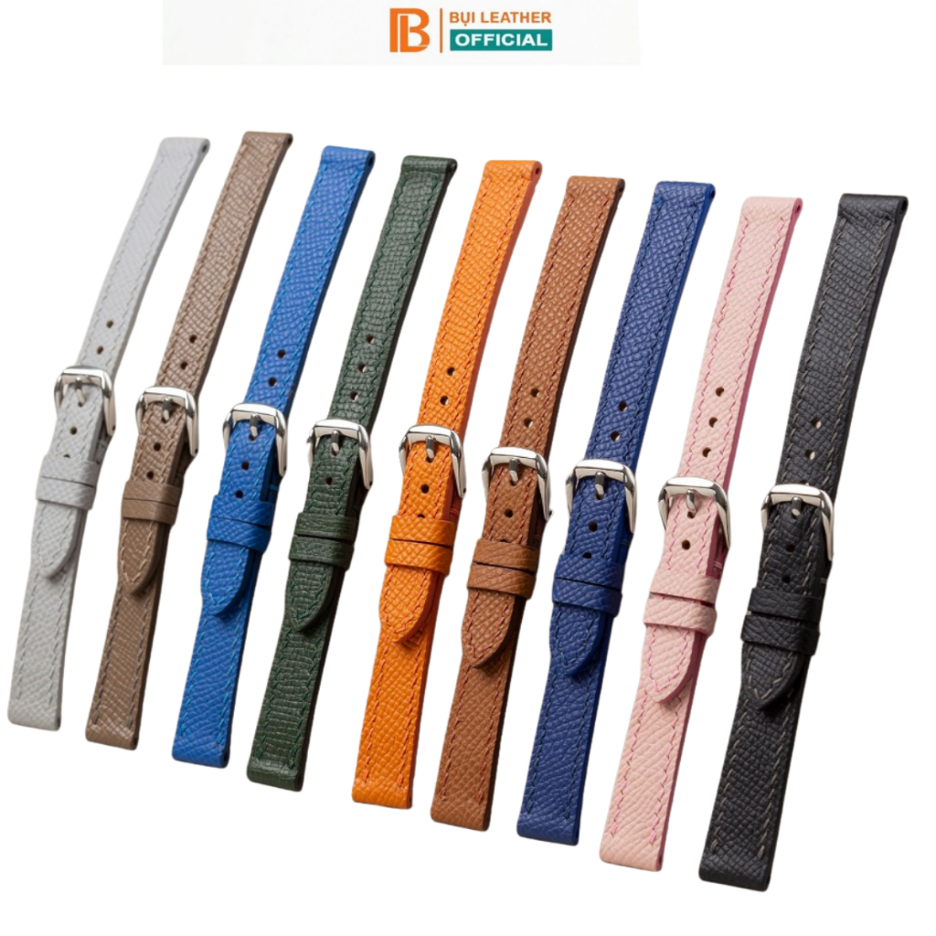 Dây đồng hồ nữ da bò epsom- khâu tay thủ công D888 size 10mm, 12mm, 14mm, 16mm, 18mm-Bụi Leather