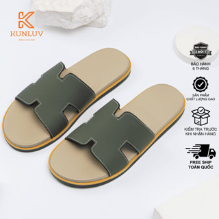 Dép HM MS39 Nam Nữ Cao Cấp Quai Ngang Da Microfiber Xanh Rêu Thời Trang Sang Chảnh Đẳng Cấp