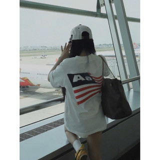 Áo Thun AASTU Thêu Xù Lá Cờ Form Rộng Vải Cotton Co Dãn Thoáng Mát Mềm Mịn Áo Phông Nam Nữ Unisex Phong Cách Oversize