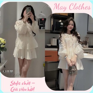 Set áo chân váy phong cách tiểu thư nhẹ nhàng cuốn hút, set đồ nữ cao cấp  thiết kế xếp ly tay bồng vải voan HCOM25352