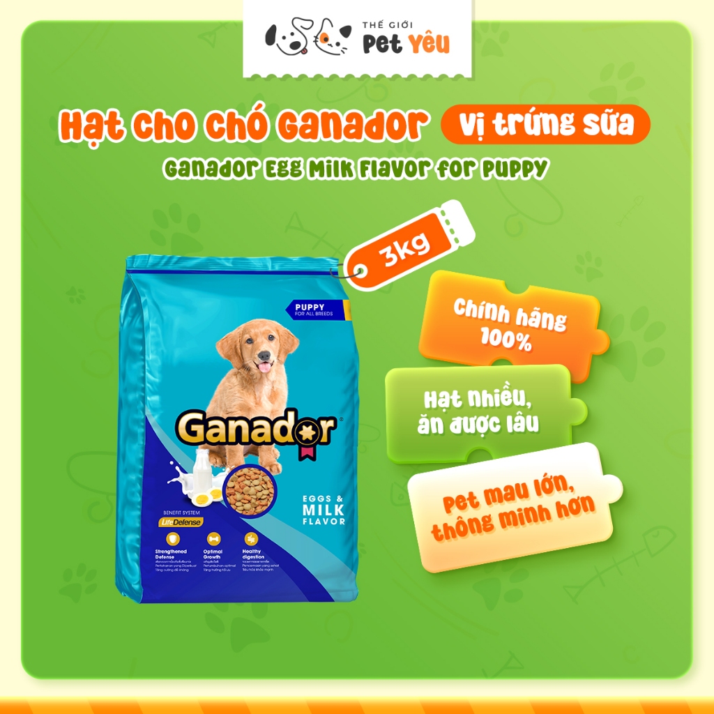 Hạt Cho Chó Con Ganador Túi 3kg - Vị Trứng Sữa - Ganador Puppy Egg & Milk 3kg - Tăng đề kháng, hạn c