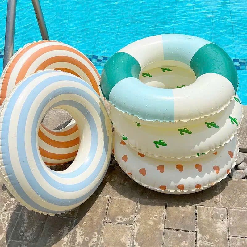 Phao Bơi Họa Tiết Dễ Thương Cho Mùa Hè – Sọc Cam, Xanh, Trái Tim, Xương Rồng – Phao Hơi An Toàn Cho Bé Và Người Lớn