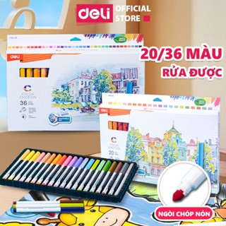 [MÃ 40% LIVE] Bút Lông Màu Fiber Pen Deli 20/36/56 Màu, Mực An Toàn, Có Thể Rửa Được, Màu Sắc Tươi Sáng