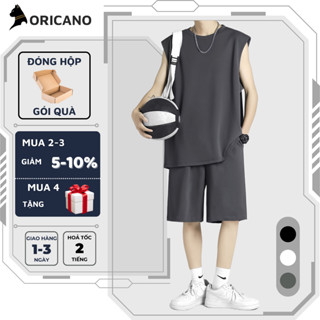 Set áo thun tanktop 3 lỗ thể thao kèm quần short đùi nam thấm hút khử mùi mặc tập gym, chạy bộ, mặc nhà ORICANO ĐB05