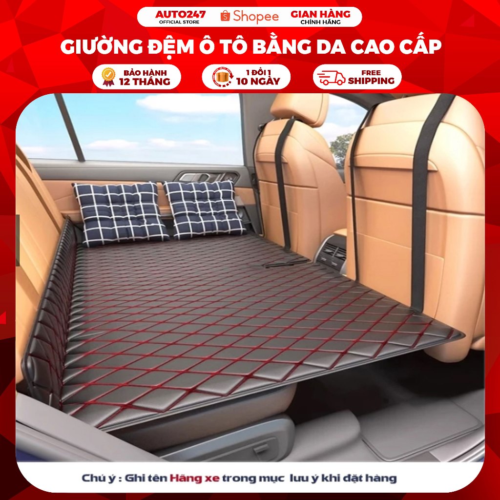 Giường đệm 6D ghế sau ô tô bằng da cao cấp, Nệm xe hơi 6 lớp bằng da gấp gon thông minh Auto247 SKU11