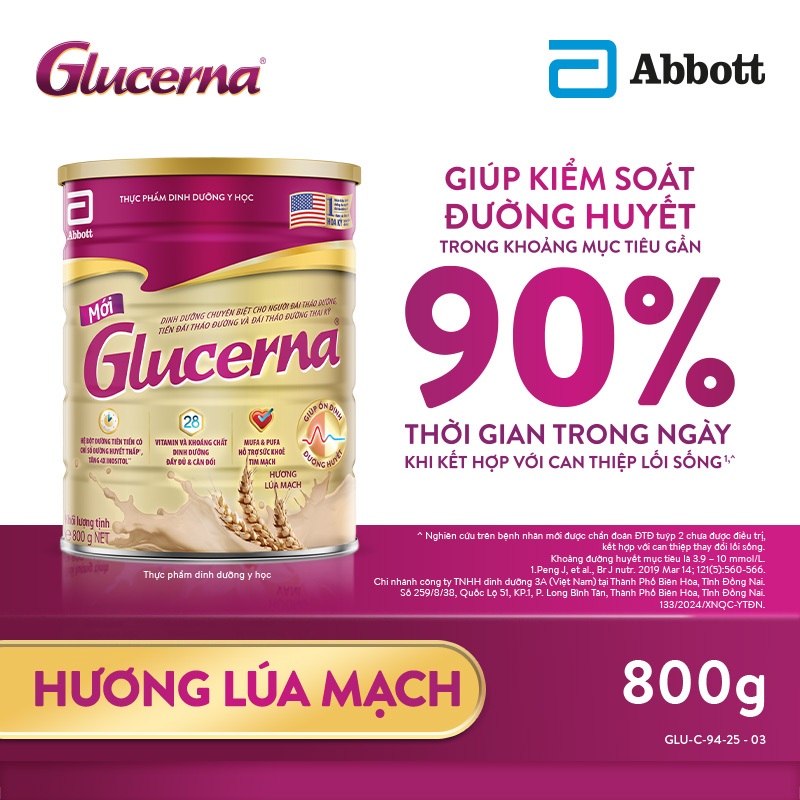 Sữa bột Glucerna hương Lúa Mạch 800g dành cho người bị tiểu đường