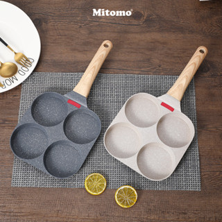 Chảo chiên rán chống dính Mitomo 4 ngăn làm bánh, chiên trứng, có vạch cảm biến nhiệt vô cùng tiện lợi - Hàng chính hãng