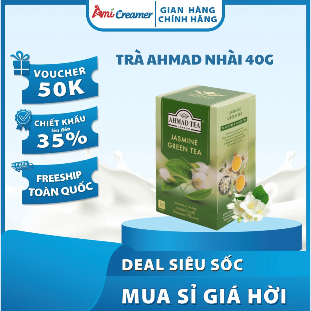 Trà nhài Ahmad - Trà Ahmad Jasmine Green Tea - Trà xanh hương hoa nhài Ahmad - Trà xanh Anh Quốc 40g