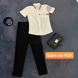 sét quần âu 4 xọc đen+ áo sơ mi nam tay ngắn phong cách boy phố