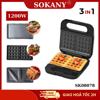  Máy kẹp nướng bánh mì đa năng 3IN1 SOKANY công suất cao 1200W SK-08078 khay chống dính cao cấp dễ dàng vệ sinh 
