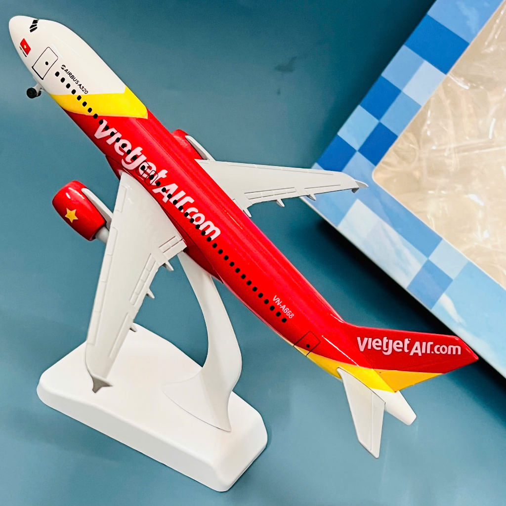 MÔ HÌNH MÁY BAY VIETJET 18CM CÓ BÁNH XE CHUẨN ĐẸP FULLBOX