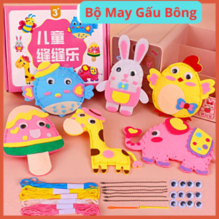 Đồ chơi may vá thủ công may gấu bông búp bê kèm kim khâu và chỉ vải an toàn cho bé rèn sự khéo léo