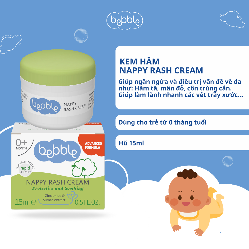 Kem hăm tã Bebble Nappy Rash Cream 15ml làm dịu da nhanh cho bé