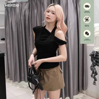  Áo thun 2 lớp trễ vai lớp ngoài cổ yếm Herzigroom - A3862 