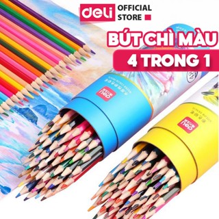  Bút Chì Màu Cầu Vồng Deli - Bút Màu Thân Gỗ 4 in 1 Vẽ 4 Màu Trên 1 Đầu Chì Dành Cho Mỹ Thuật Hộp 28 Chiếc Nhiều Màu 