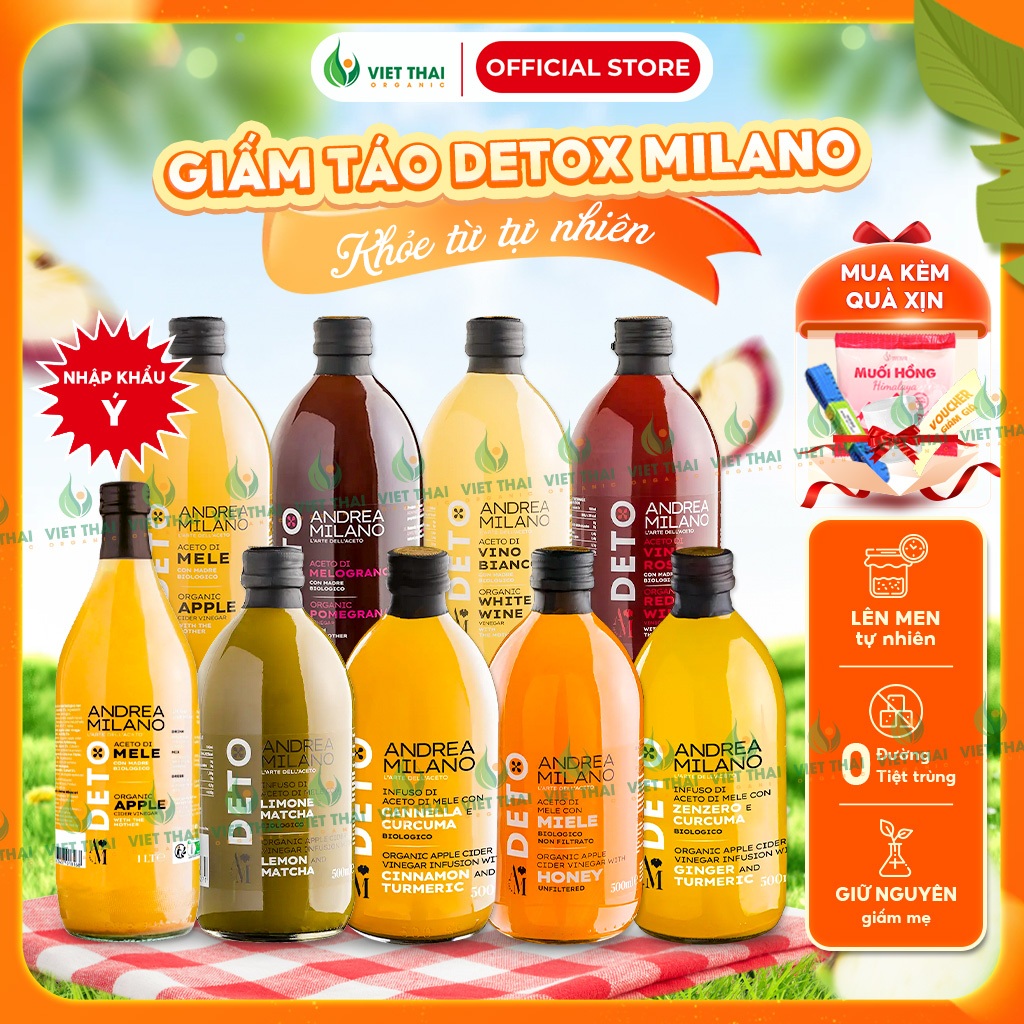 [+9 VỊ DETOX] Giấm Táo Milano - Giấm Lựu Nhập Ý Có Giấm Cái Dấm Detox Thanh Lọc Healthy Việt Thái