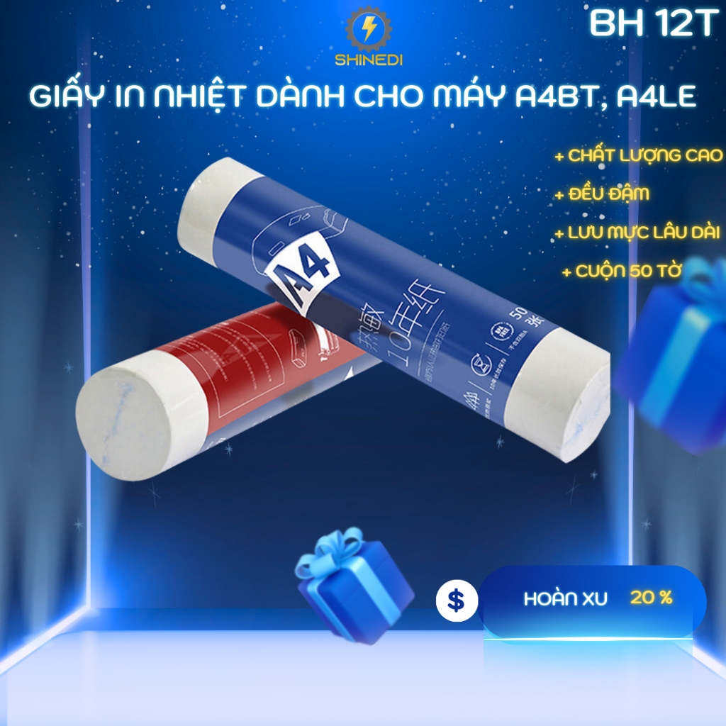  Giấy in A4 SINEDI dành cho dòng máy in nhiệt A4BT,A4LE dày mềm mịn tự động duỗi thẳng 1 cuộn 50 tờ. 