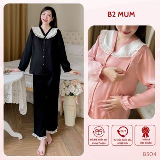 Bộ bầu và sau sinh thiết kế chất lụa ngọc trai có thể mặc quanh năm, áo có khoá bé ti quần có chun chỉnh - B763 B2MUM