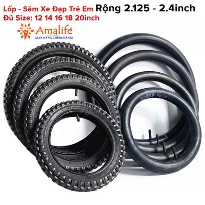 Săm Xe Đạp Trẻ Em, Lốp Xe Đạp Cho Bé Rộng 2.125 - 2.4inch Đủ Size 12 14 16 18 20inch Cao Su Butyl Tự Nhiên Hãng Amalife