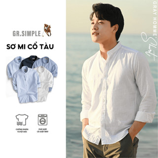  Áo Sơ Mi Trắng Cổ Trụ Nam Chất OXFORD Áo Sơ Mi Nam Kẻ Sọc Xanh Cổ Tàu Dày dặn  GRSIMPLE  