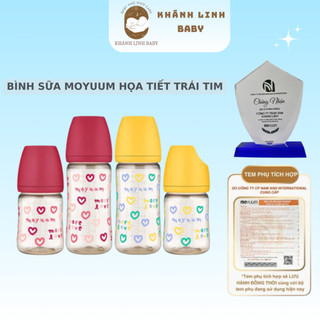   sẵn  Bình Moyuum hoạ tiết trái tim 2023 màu đỏ  vàng size 170ml 270ml kèm núm tự chọn size 