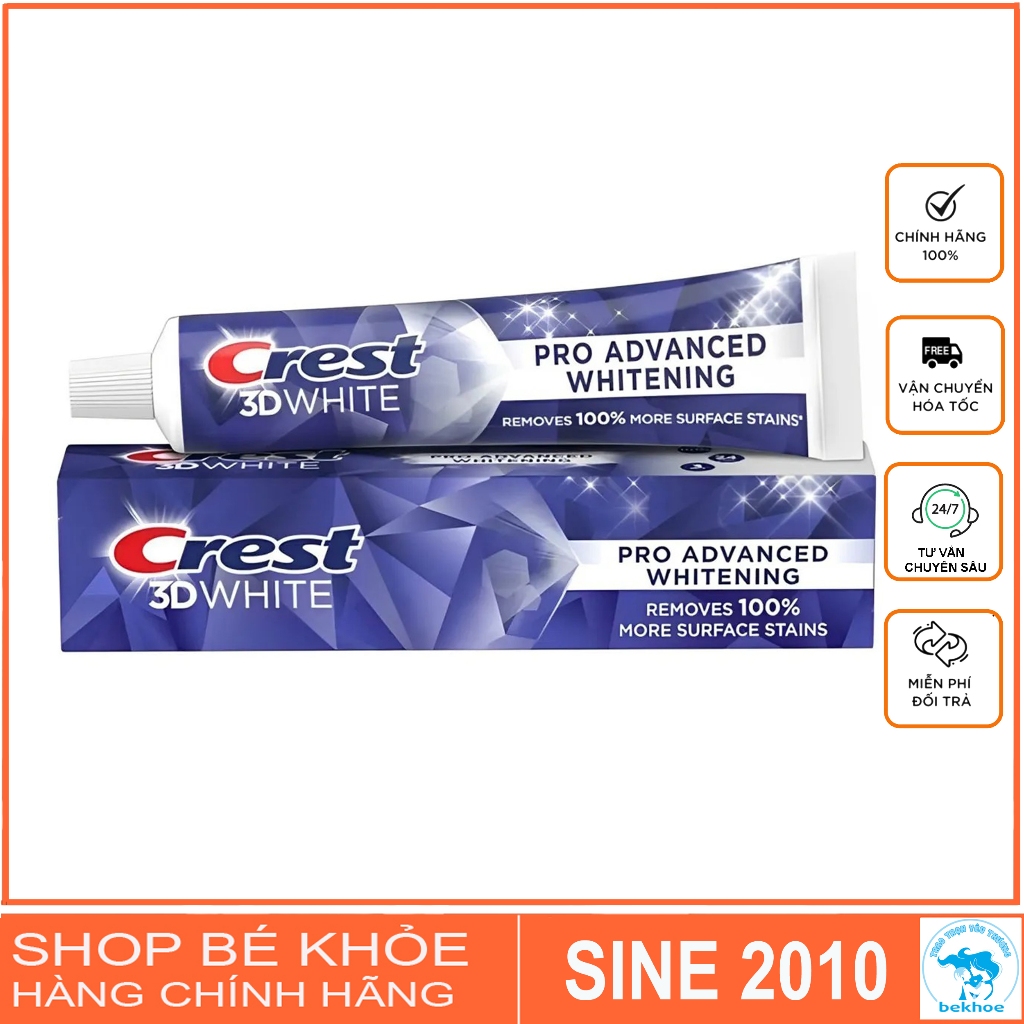 Kem Đánh Răng Crest 3D White Advance Whitening trắng răng, sạch mảng bám