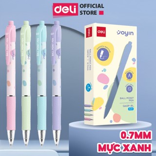 Bút Bi Viết Bi Bấm Deli - Bút Mực Xanh Ngòi 0.7mm Màu Pastel Có Đệm Tay Viết Bài TakeNote Phù Hợp Học Sinh Văn Phòng